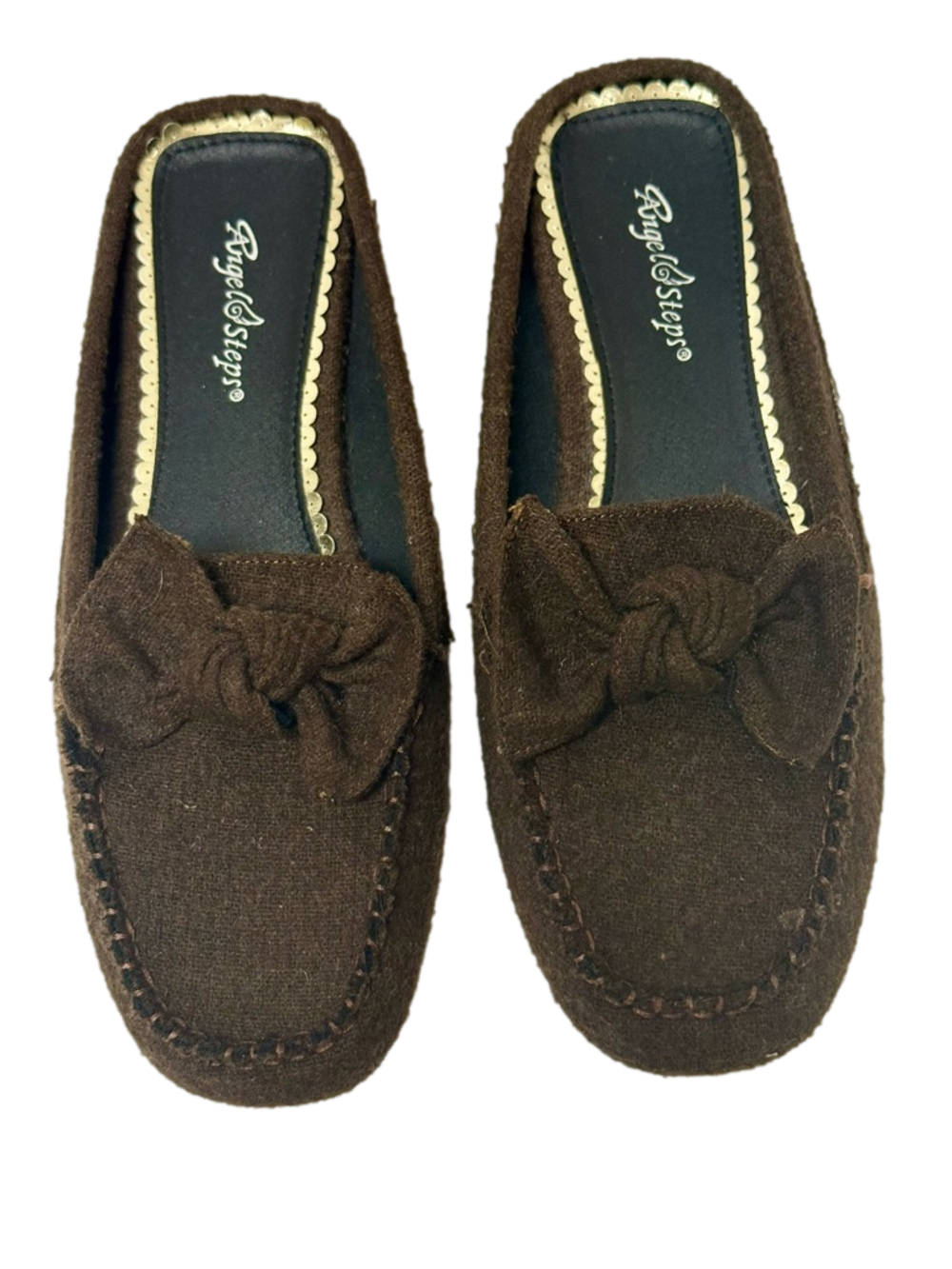 Angel Steps Brown Leather Slip-On Loafers with Bow on Top Size 7W